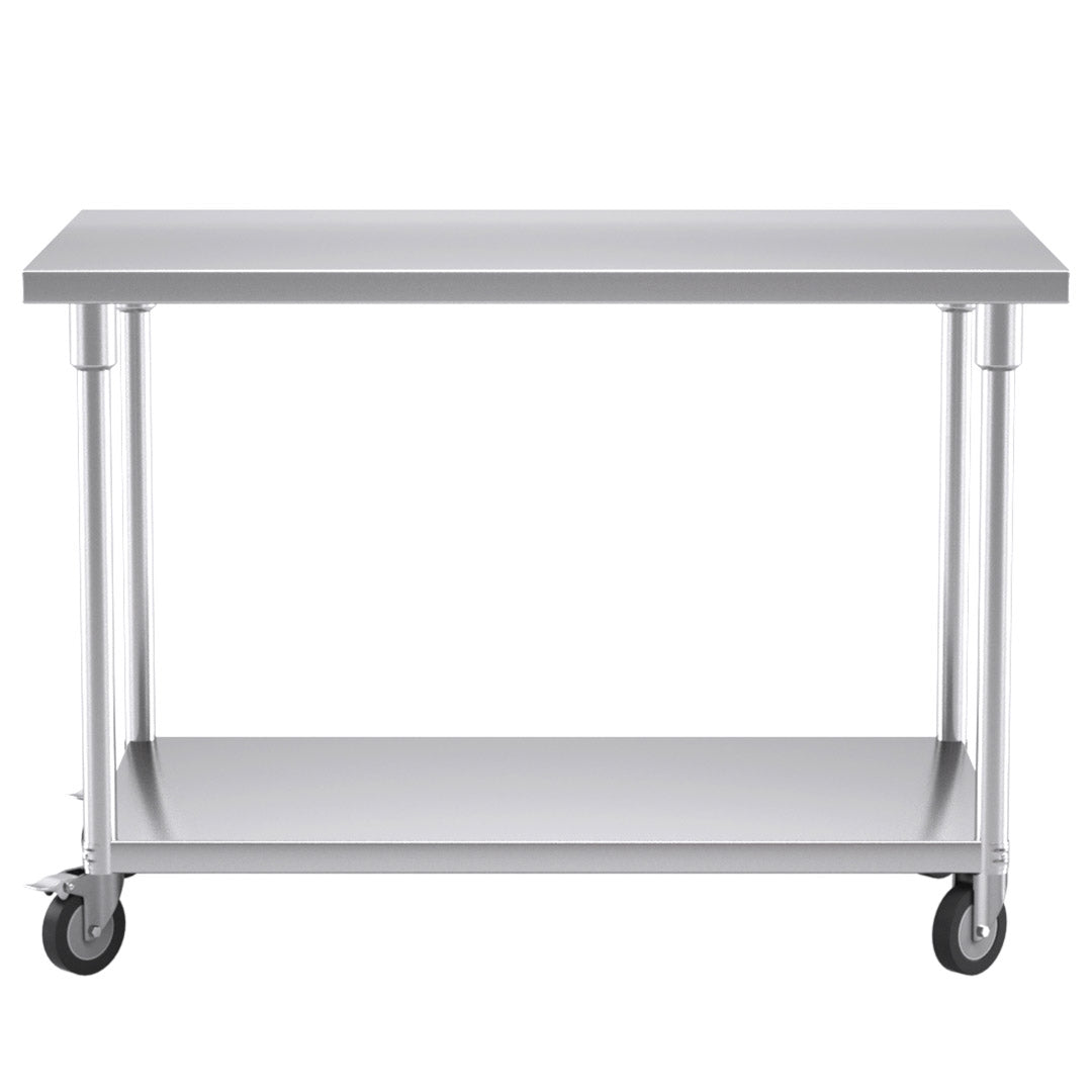 SOGA 120cm Commercial Catering Kitchen Stainless Steel Prep Work Bench Table with Wheels - Hospitality Connect