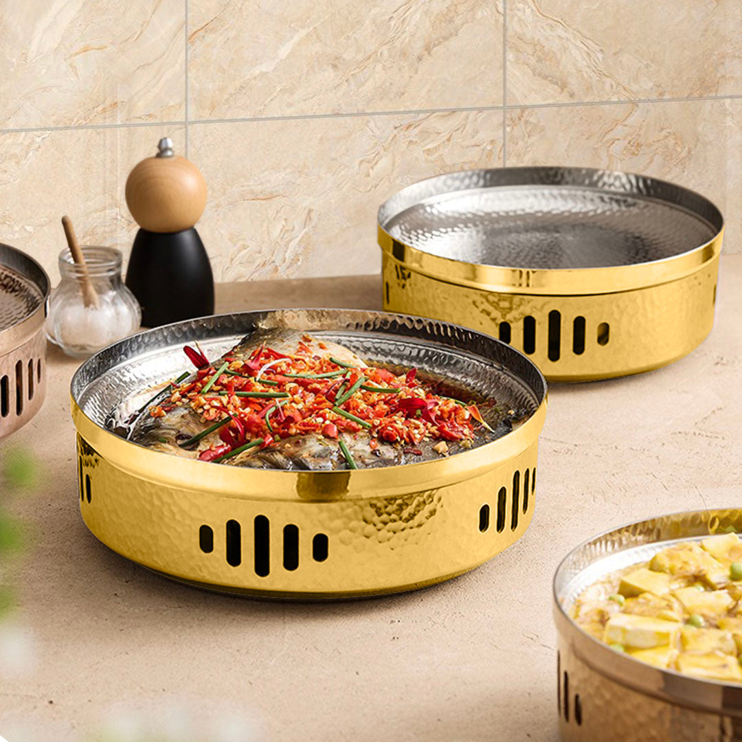 SOGA 28cm Dry Pot with Hammered Texture Natural Gold Color Kitchen Essential - Hospitality Connect