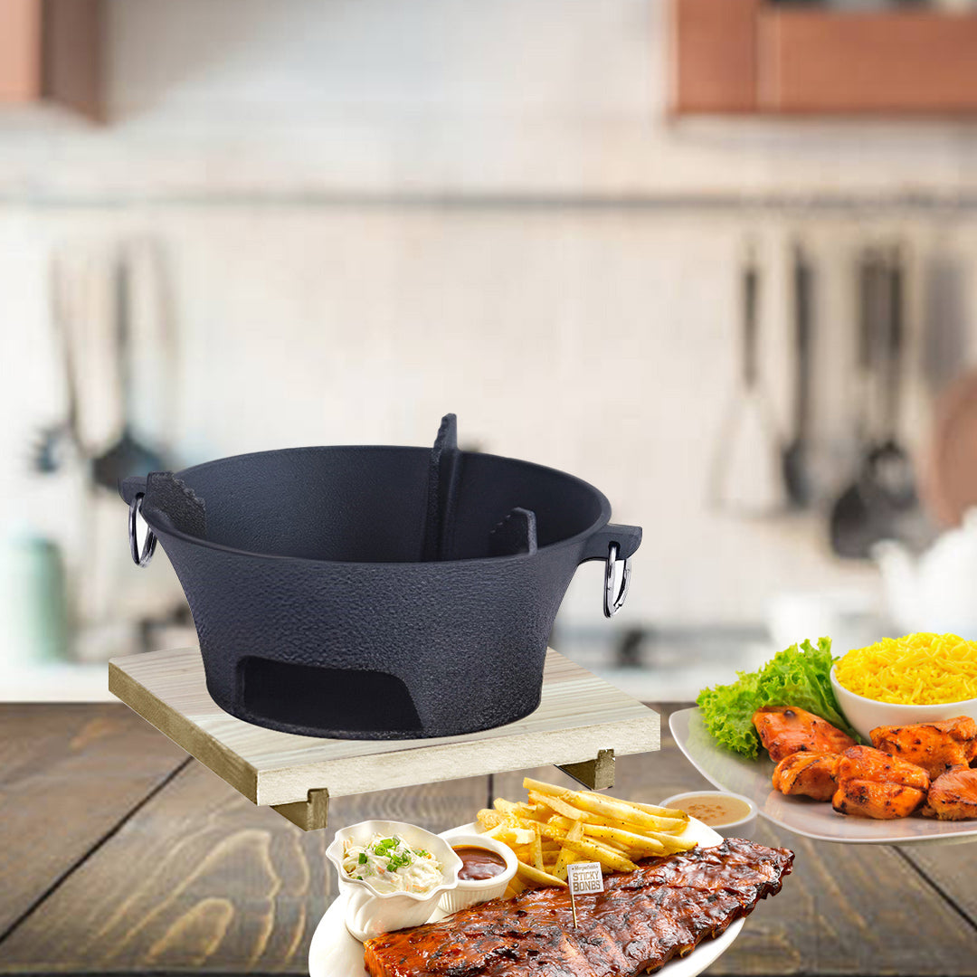 SOGA Large Cast Iron Round Stove Charcoal Table Net Grill Japanese Style BBQ Picnic Camping with Wooden Board - Hospitality Connect