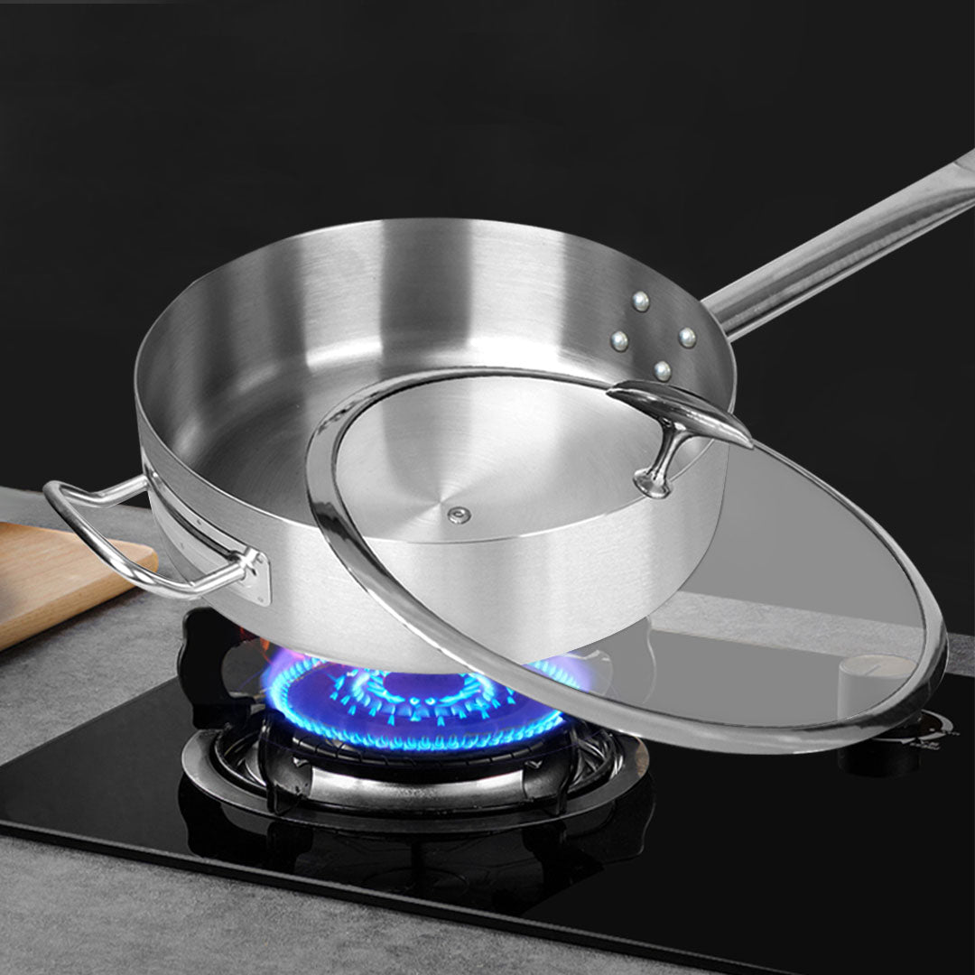SOGA 28cm Stainless Steel Saucepan Sauce pan with Glass Lid and Helper Handle Triple Ply Base Cookware - Hospitality Connect