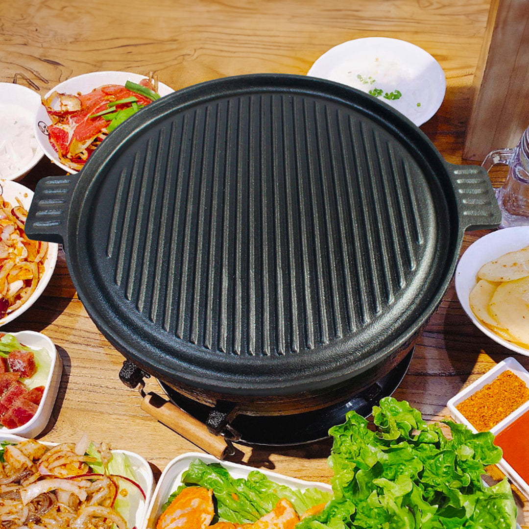 SOGA 43cm Round Ribbed Cast Iron Frying Pan Skillet Steak Sizzle Platter with Handle - Hospitality Connect