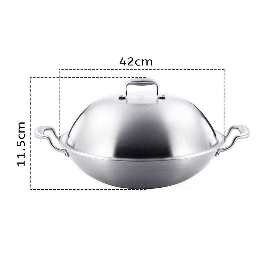 SOGA 3-Ply 42cm Stainless Steel Double Handle Wok Frying Fry Pan Skillet with Lid - Hospitality Connect