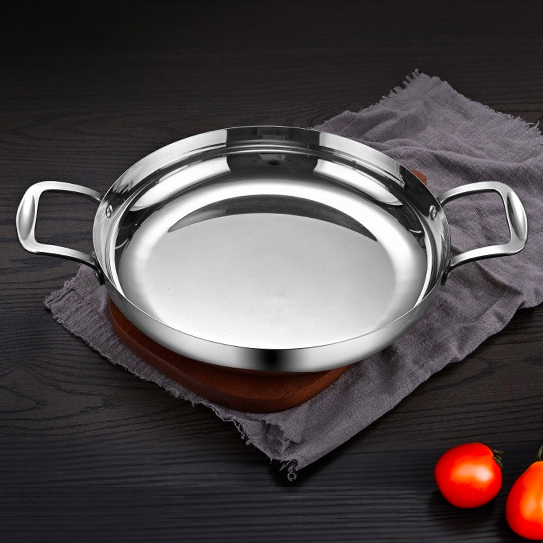 Soga 24cm Flat Base Seafood Dry Pot in Elegant Silver Finish with Durable for Kitchen Essential