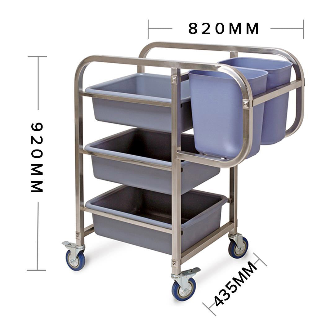 SOGA 3 Tier Food Trolley Food Waste Cart Five Buckets Kitchen Food Utility 82x43x92cm Square - Hospitality Connect