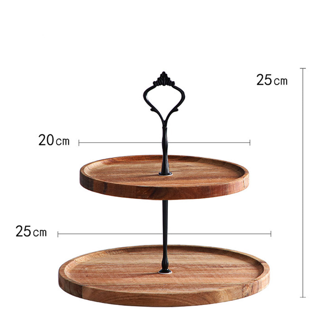 SOGA 20cm 2 Tier Brown  Round Wooden Acacia  Dessert Tray Cake Snacks Cupcake Stand Buffet Serving Countertop Decor - Hospitality Connect