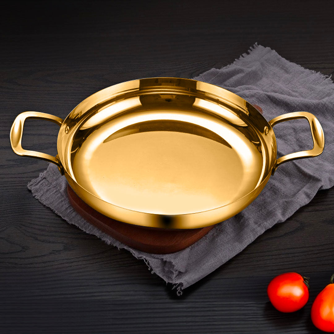 Soga 24cm Flat Base Seafood Dry Pot in Elegant Gold Color with Durable for Kitchen Essential