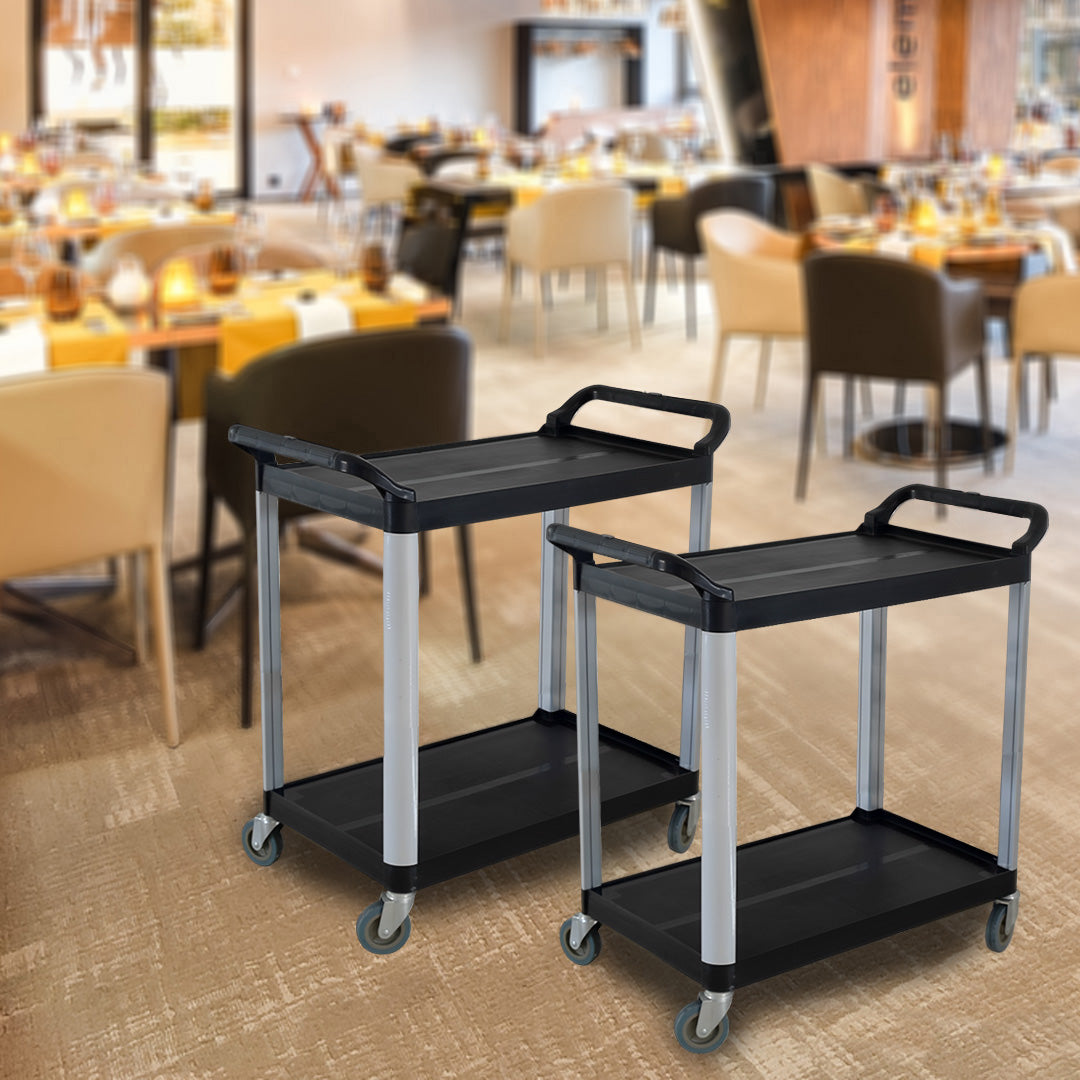 SOGA 2 Tier Food Trolley Portable Kitchen Cart Multifunctional Big Utility Service with wheels 950x500x640mm Black - Hospitality Connect