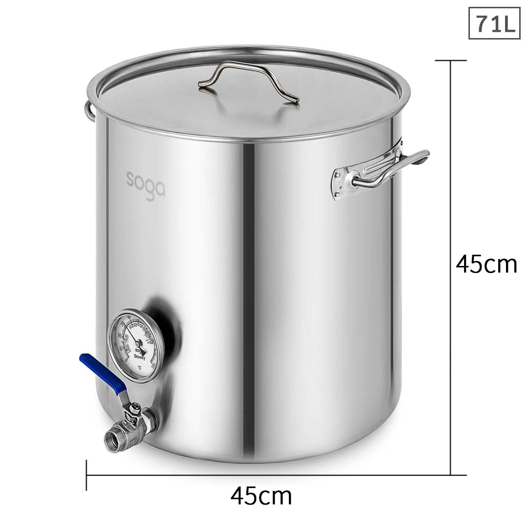 SOGA Stainless Steel Brewery Pot 71L With Beer Valve 45*45cm - Hospitality Connect