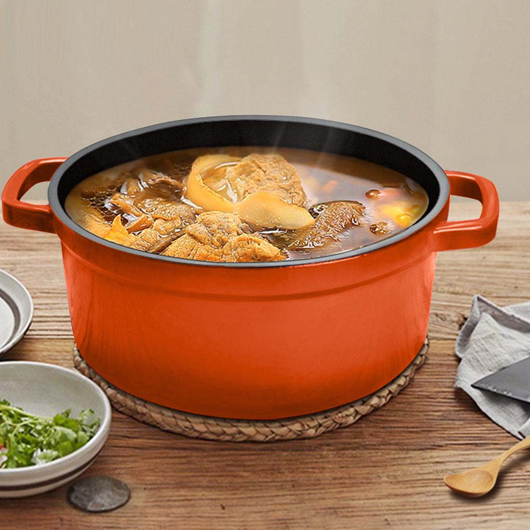 SOGA Cast Iron 26cm Enamel Porcelain Stewpot Casserole Stew Cooking Pot With Lid 5L Orange - Hospitality Connect