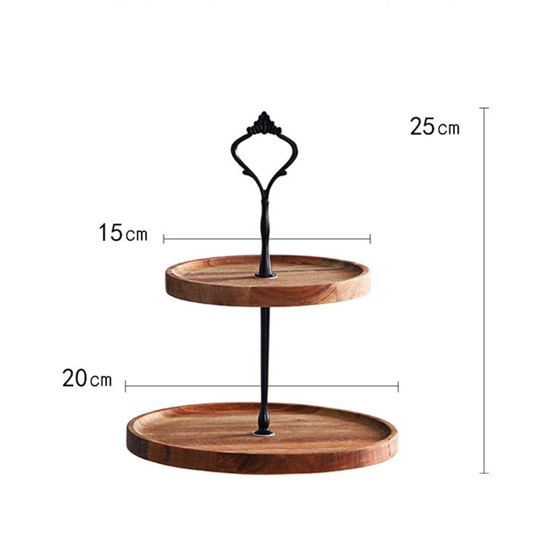 SOGA 15cm 2 Tier  Brown Round Wooden Acacia Dessert Tray Cake Snacks Cupcake Stand Buffet Serving Countertop Decor - Hospitality Connect