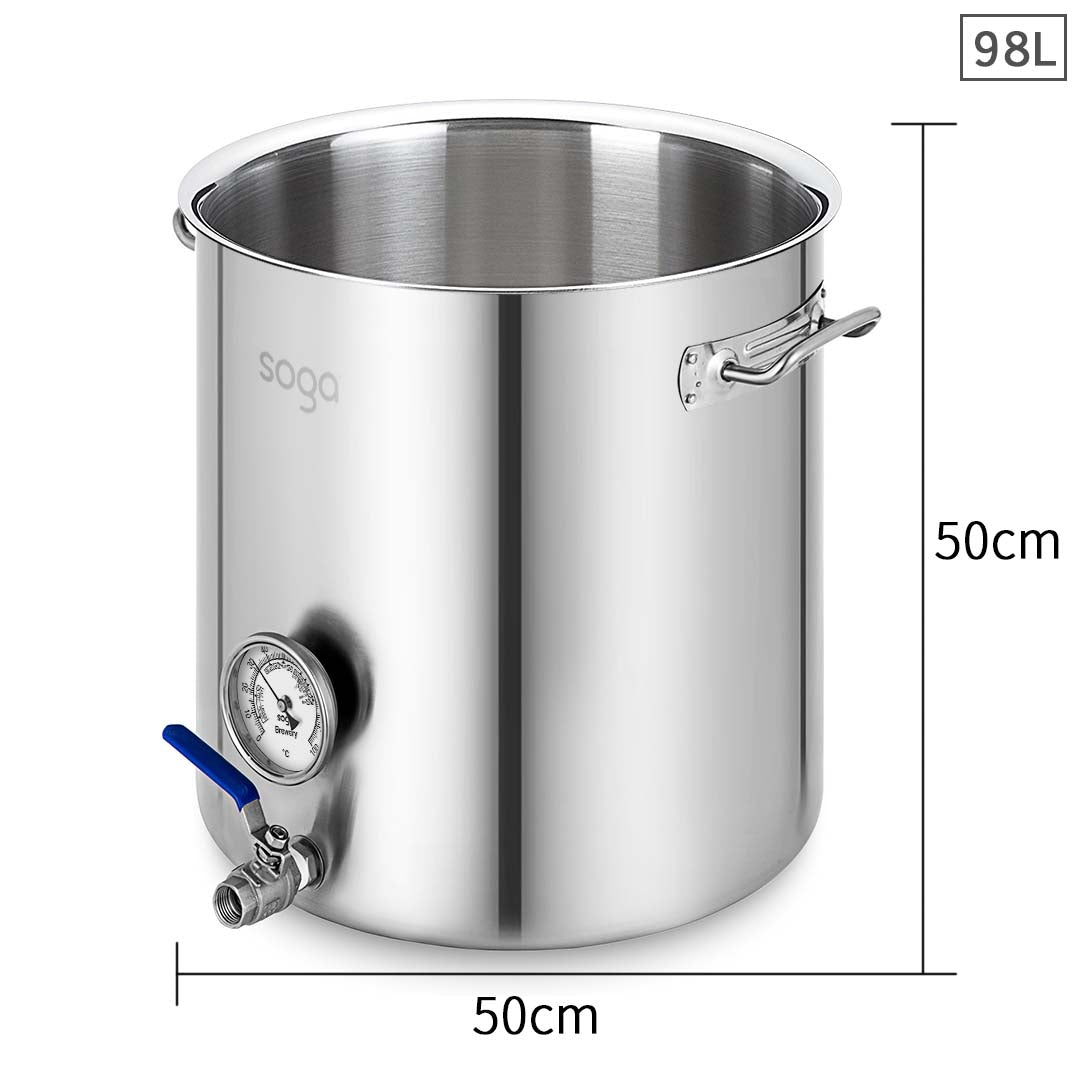 SOGA Stainless Steel 98L No Lid Brewery Pot With Beer Valve 50*50cm - Hospitality Connect