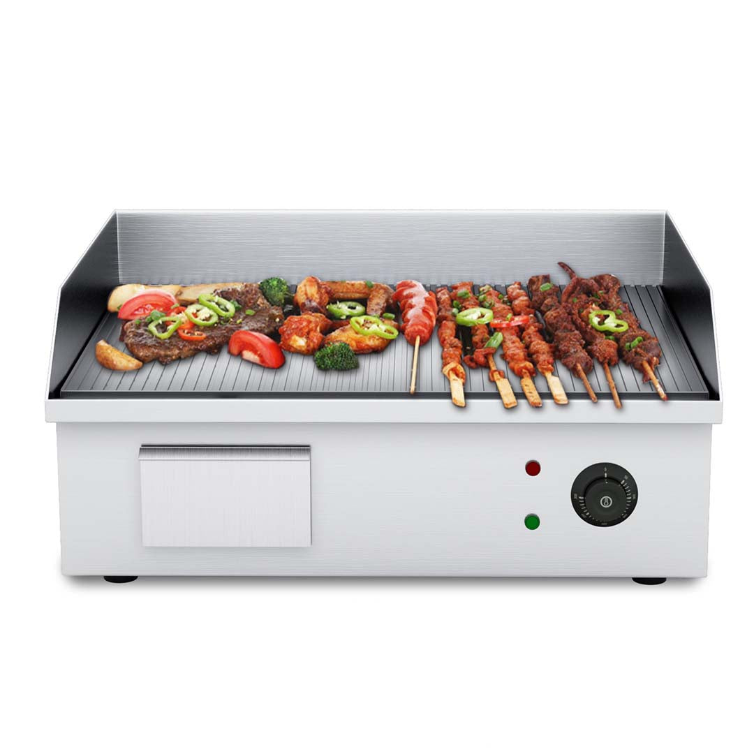 SOGA 2200W Stainless Steel Ribbed Griddle Commercial Grill BBQ Hot Plate 56*48*23cm - Hospitality Connect