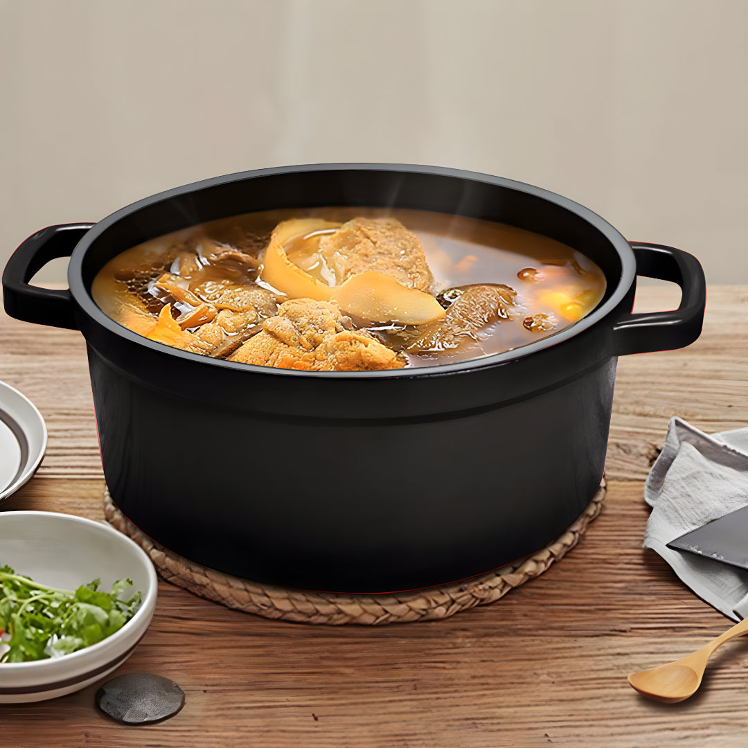 SOGA Cast Iron 24cm Stewpot Casserole Stew Cooking Pot With Lid 3.6L Black - Hospitality Connect