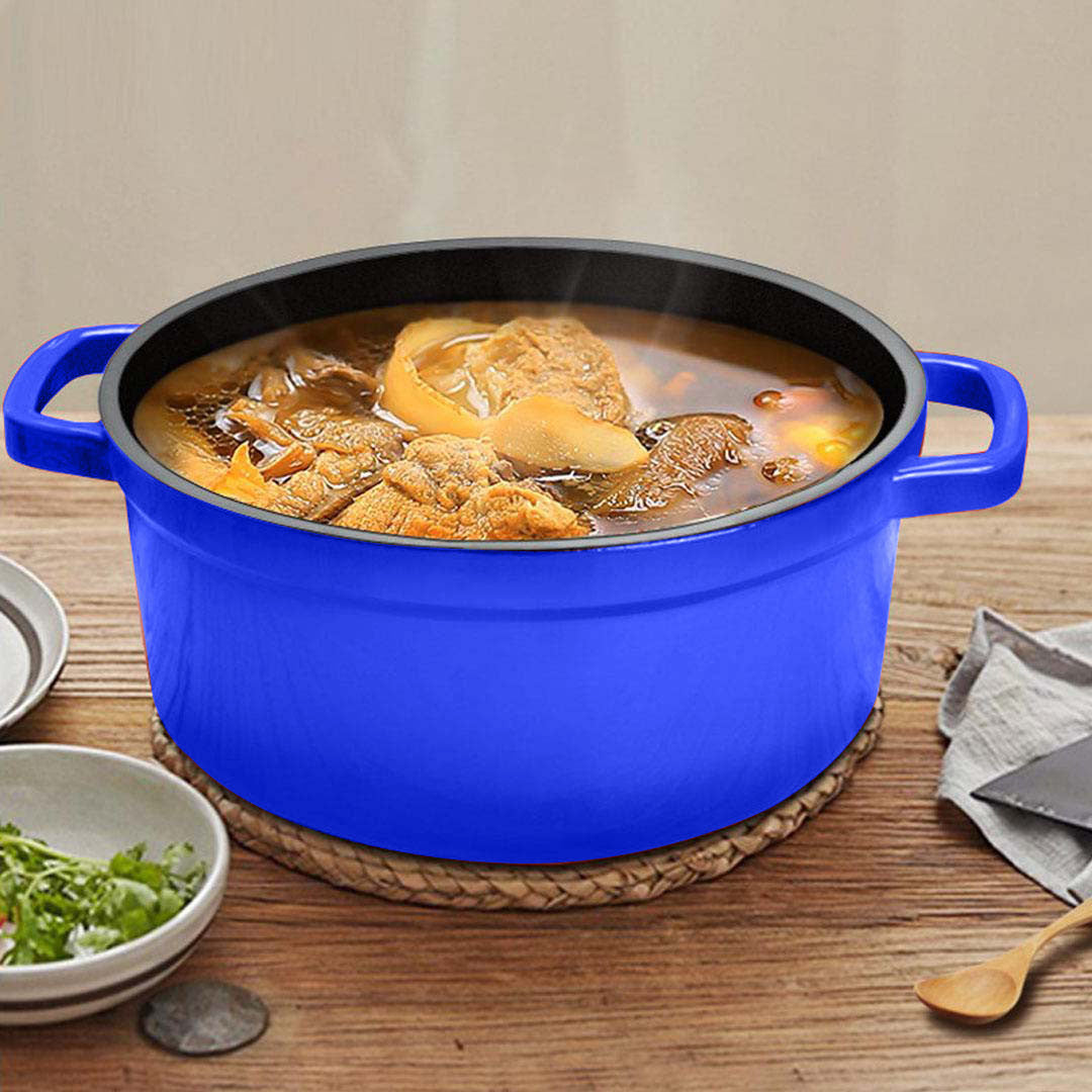 SOGA Cast Iron 24cm Enamel Porcelain Stewpot Casserole Stew Cooking Pot With Lid 3.6L Blue - Hospitality Connect