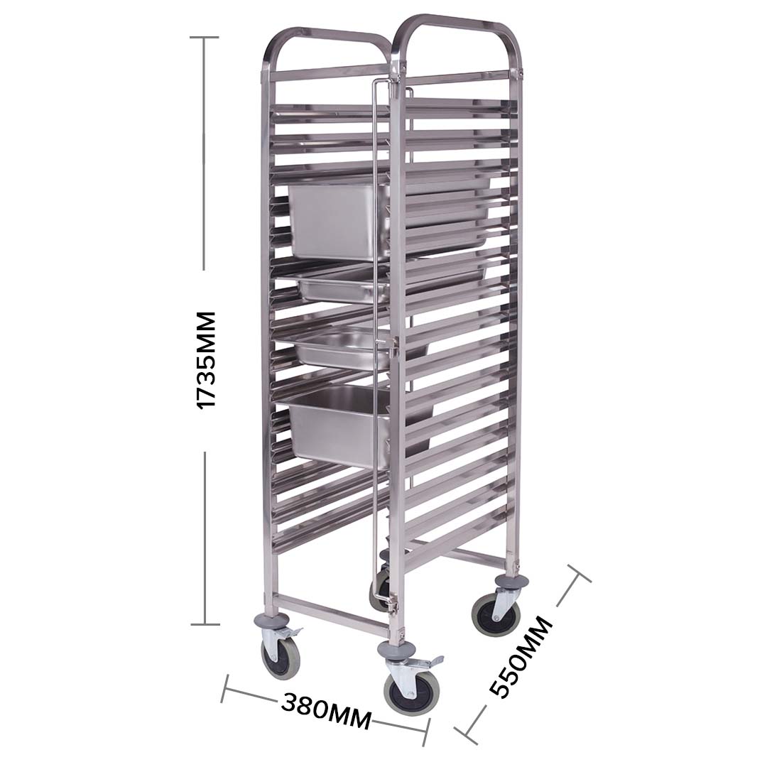 SOGA Gastronorm Trolley 15 Tier Stainless Steel Bakery Trolley Suits GN 1/1 Pans - Hospitality Connect