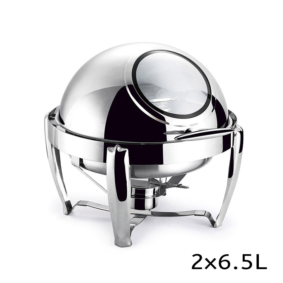 SOGA 2X 6.5L Stainless Steel Round Soup Tureen Bowl Station Roll Top Buffet Chafing Dish Catering Chafer Food Warmer Server - Hospitality Connect