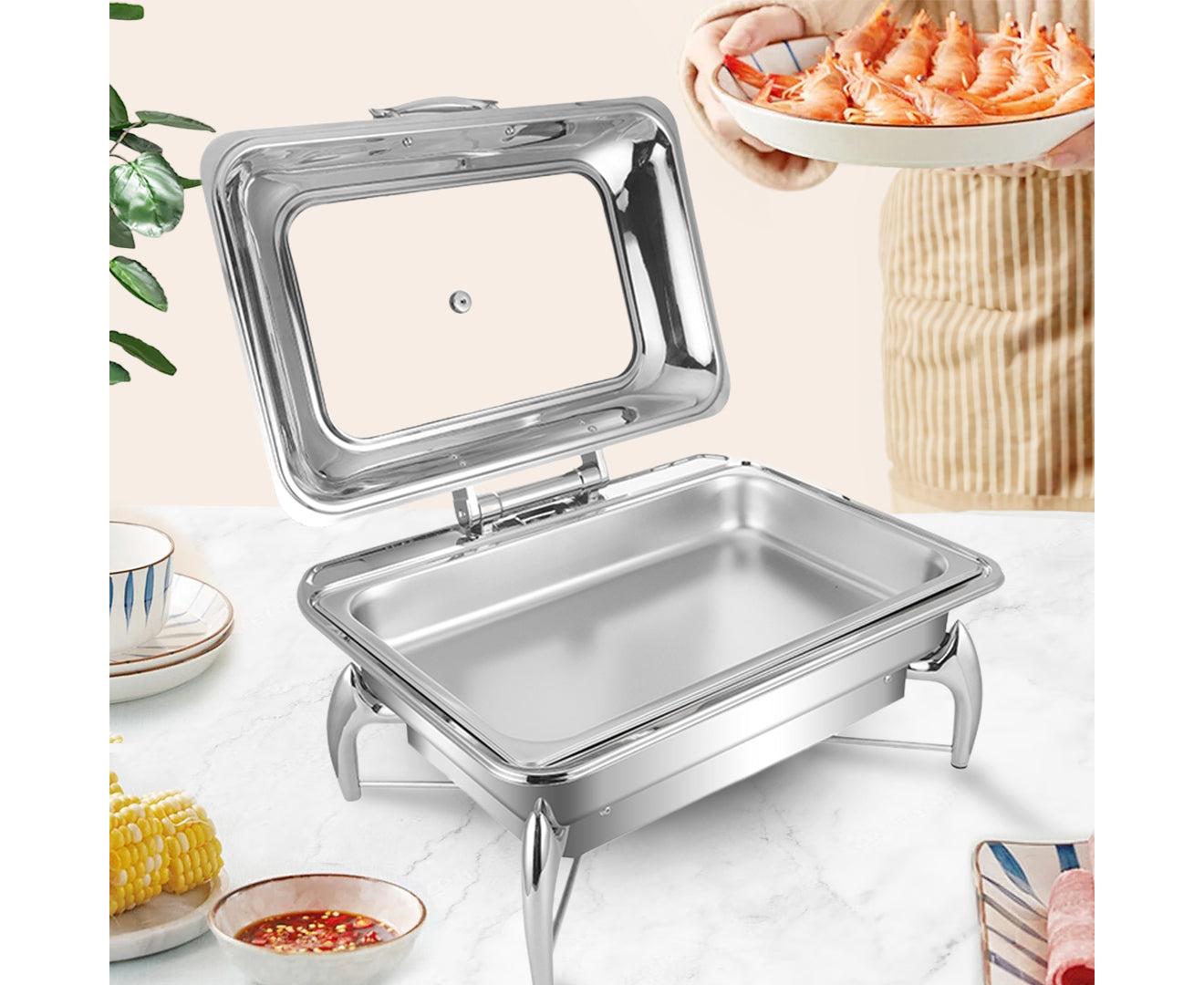 SOGA Stainless Steel Rectangular Chafing Dish Tray Buffet Cater Food Warmer Chafer with Top Lid - Hospitality Connect