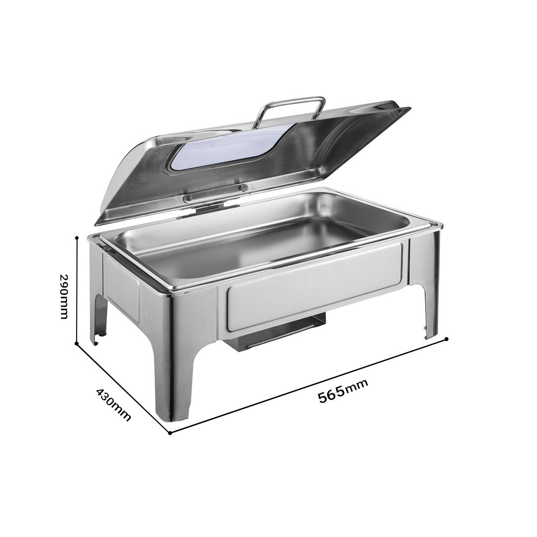 SOGA 9L Rectangular Stainless Steel Soup Warmer Roll Top Chafer Chafing Dish Set with Glass Visual Window Lid - Hospitality Connect