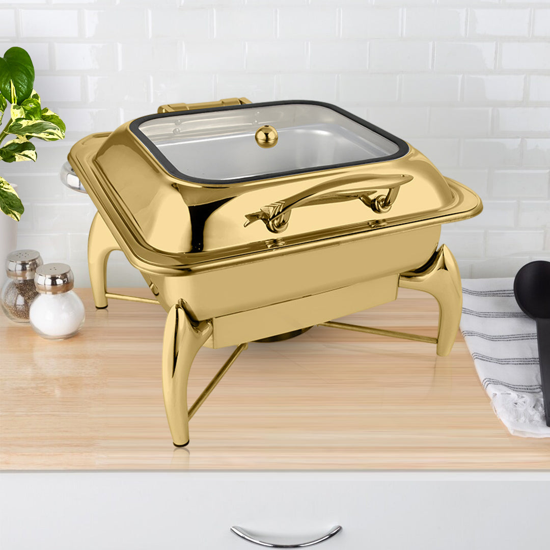 SOGA Gold Plated Stainless Steel Square Chafing Dish Tray Buffet Cater Food Warmer Chafer with Top Lid - Hospitality Connect