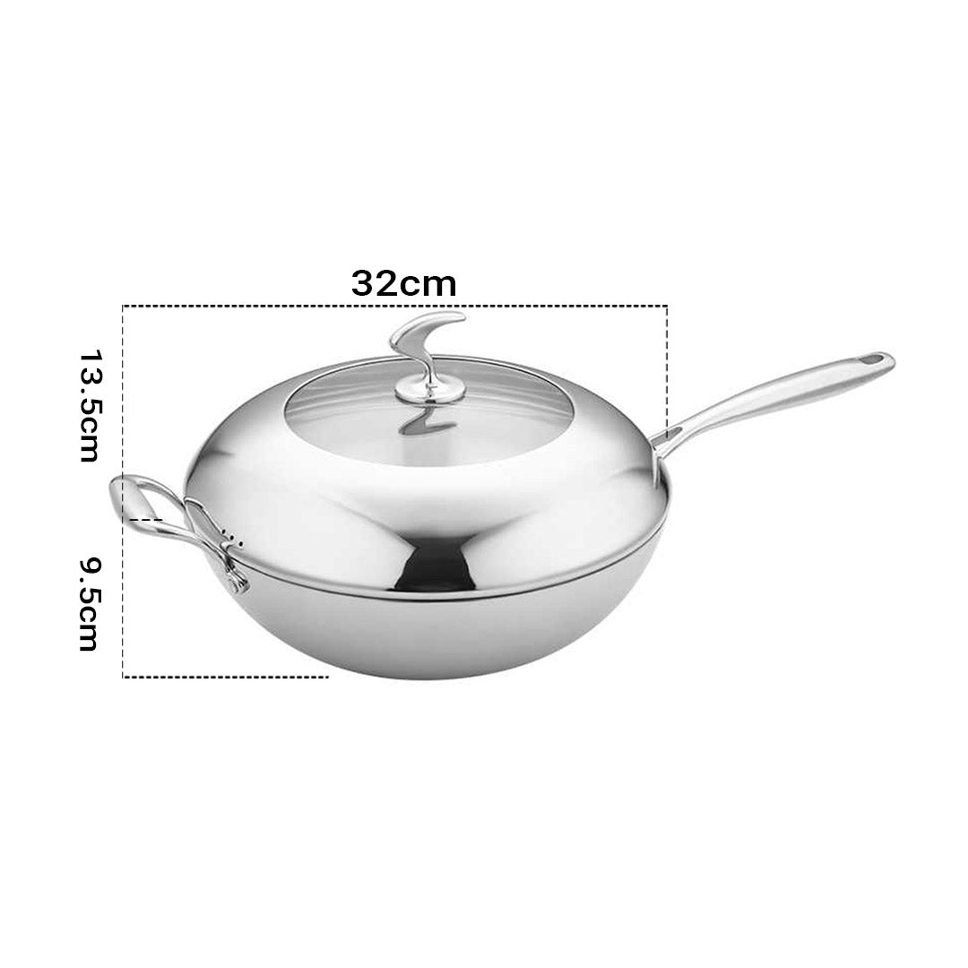 SOGA 18/10 Stainless Steel Fry Pan 32cm Frying Pan Top Grade Non Stick Interior Skillet with Helper Handle and Lid - Hospitality Connect