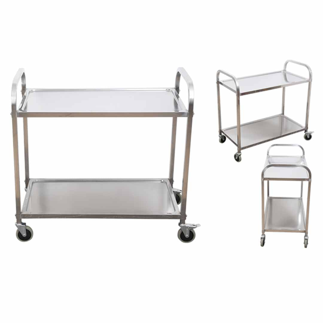 SOGA 2 Tier 85x45x90cm Stainless Steel Kitchen Dining Food Cart Trolley Utility Medium - Hospitality Connect