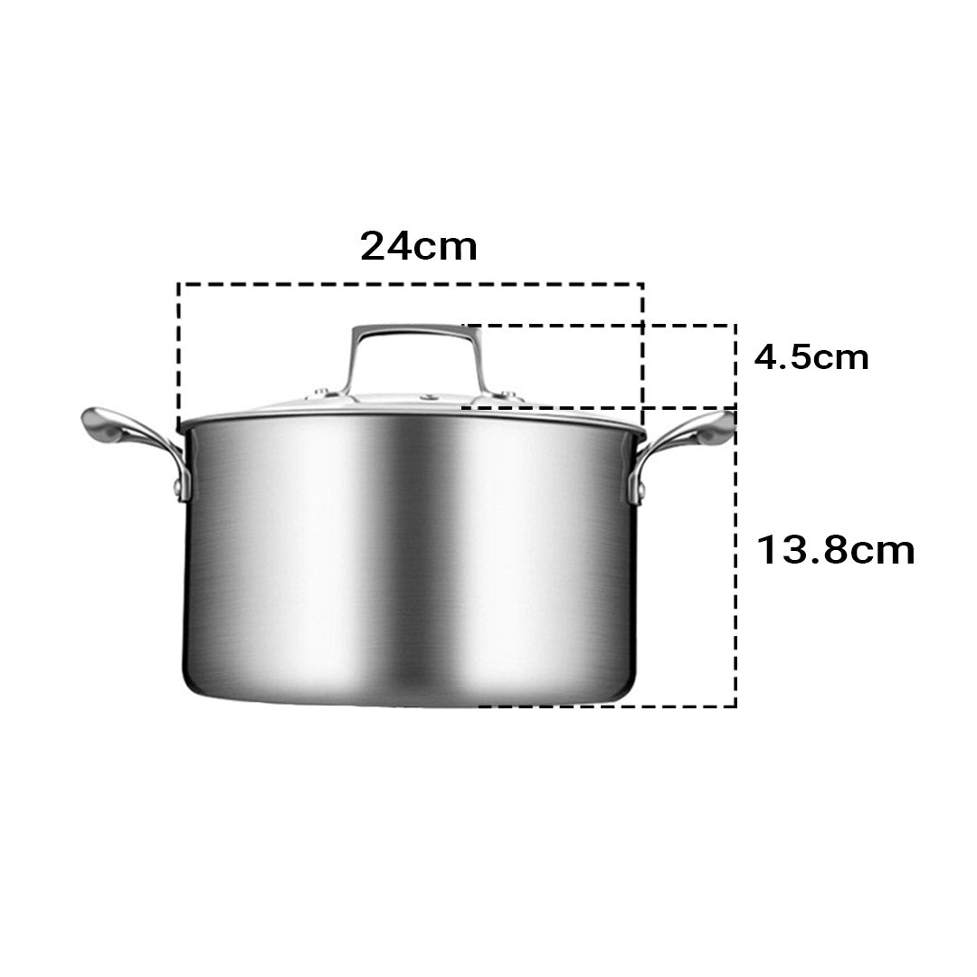 SOGA 24cm Stainless Steel Soup Pot Stock Cooking Stockpot Heavy Duty Thick Bottom with Glass Lid - Hospitality Connect