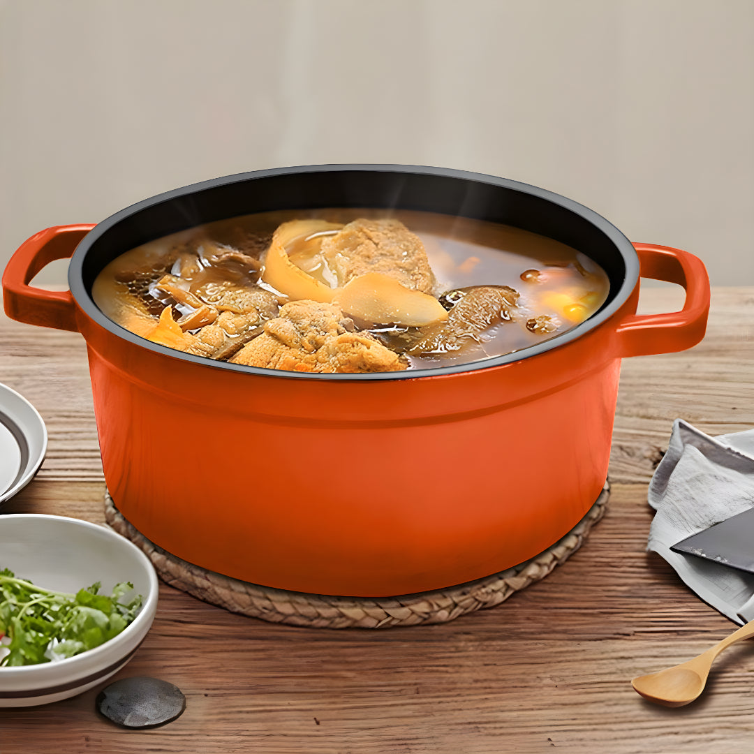 SOGA Cast Iron 24cm Enamel Porcelain Stewpot Casserole Stew Cooking Pot With Lid 3.6L Orange - Hospitality Connect