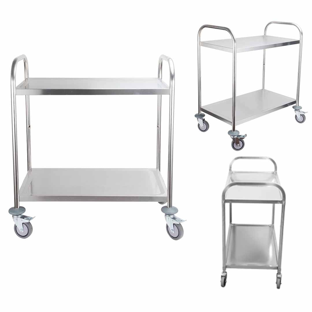 SOGA 2 Tier 81x46x85cm Stainless Steel Kitchen Dining Food Cart Trolley Utility Round Small - Hospitality Connect