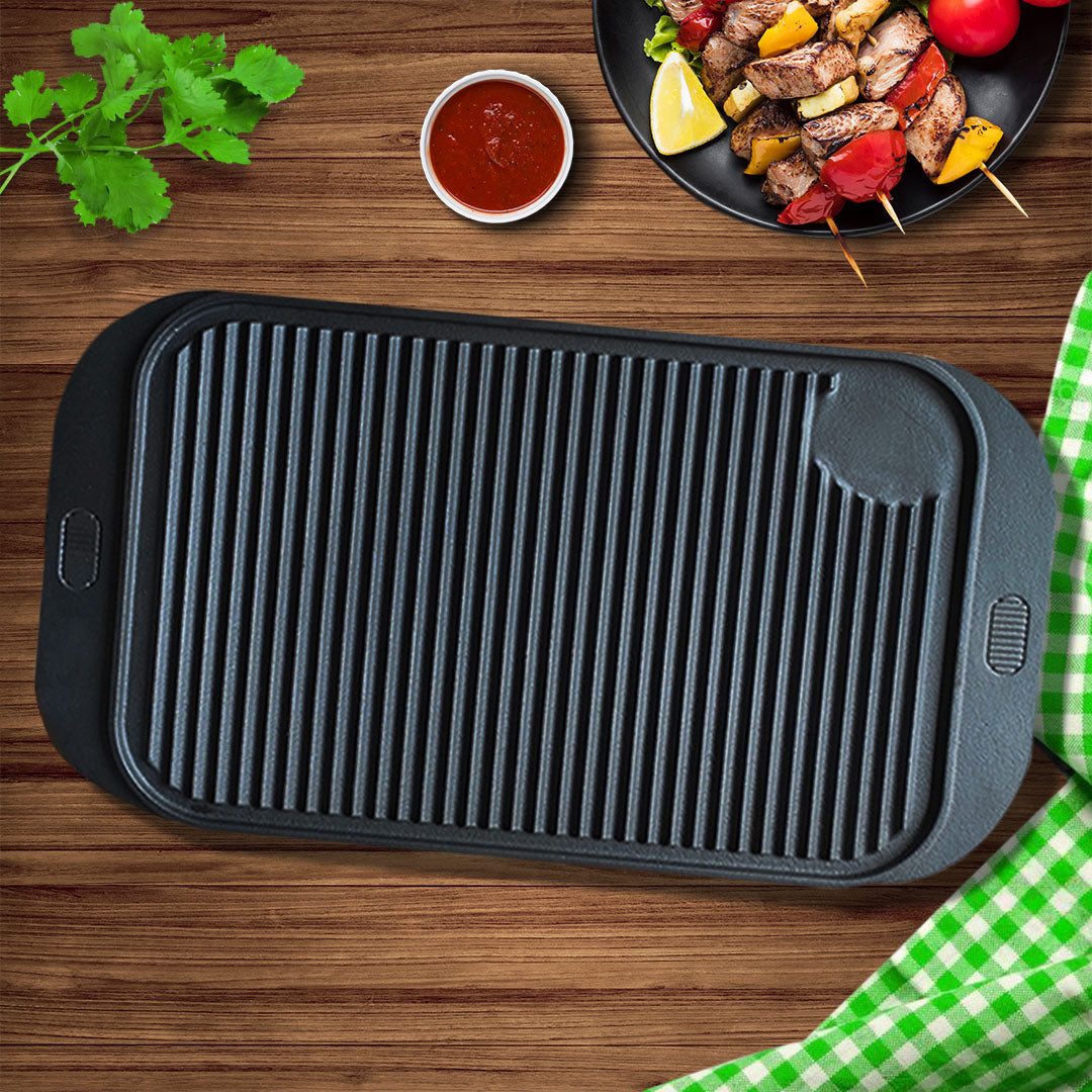 SOGA 2X 47cm Cast Iron Ridged Griddle Hot Plate Grill Pan BBQ Stovetop - Hospitality Connect