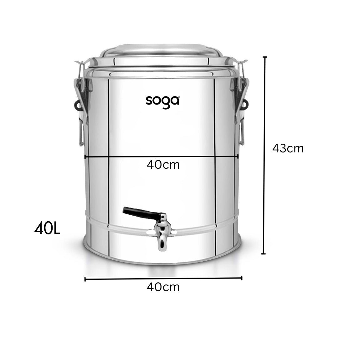 SOGA 40L Stainless Steel Insulated Stock Pot Dispenser Hot & Cold Beverage Container With Tap - Hospitality Connect