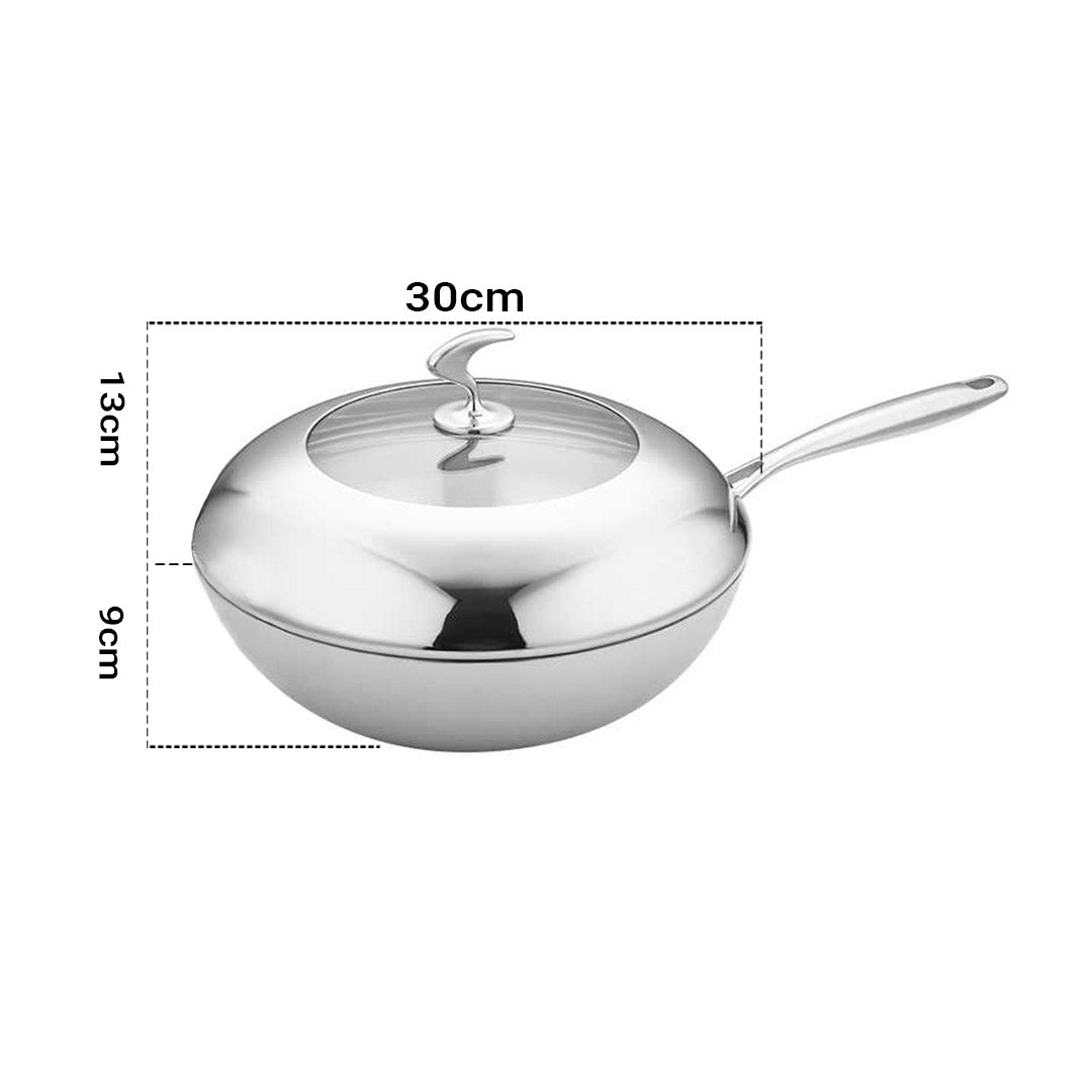 SOGA 18/10 Stainless Steel Fry Pan 30cm Frying Pan Top Grade Cooking Non Stick Interior Skillet with Lid - Hospitality Connect