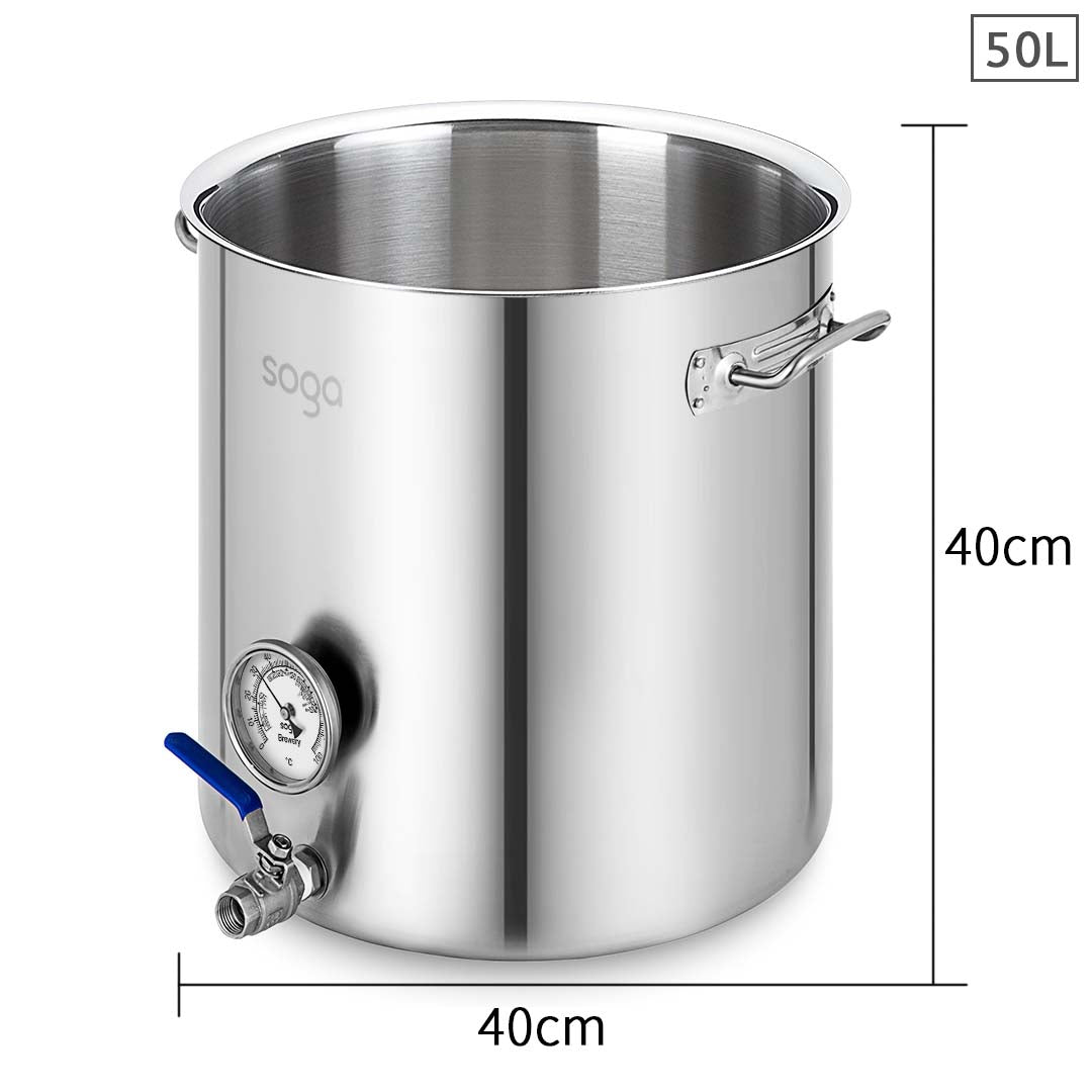 SOGA Stainless Steel 50L No Lid Brewery Pot With Beer Valve 40*40cm - Hospitality Connect