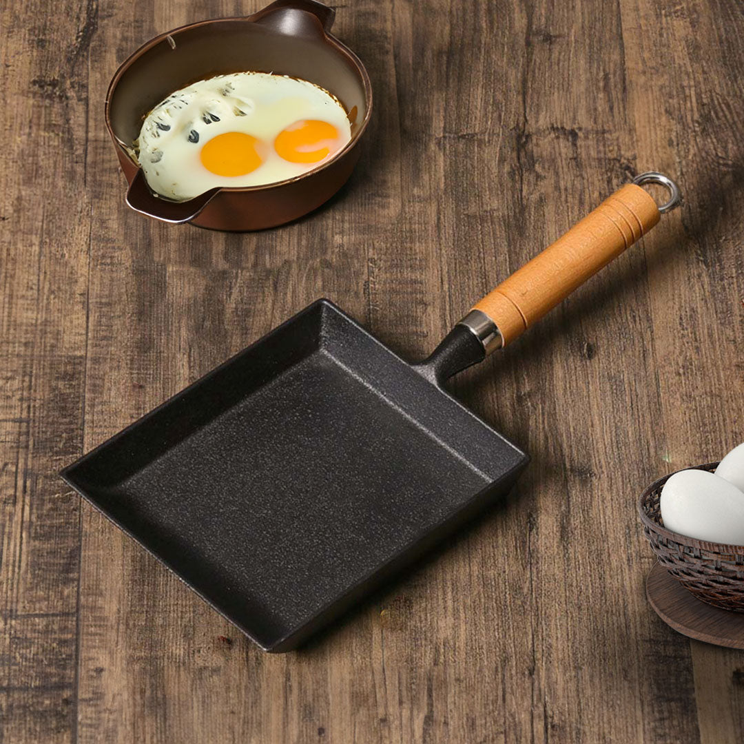 SOGA Cast Iron Tamagoyaki Japanese Omelette Egg Frying Skillet Fry Pan Wooden Handle - Hospitality Connect