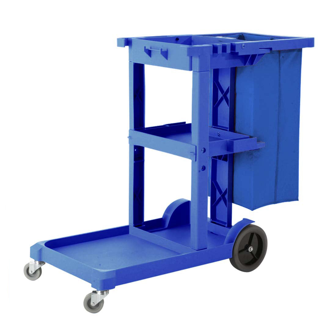 SOGA 3 Tier Multifunction Janitor Cleaning Waste Cart Trolley and Waterproof Bag Blue - Hospitality Connect