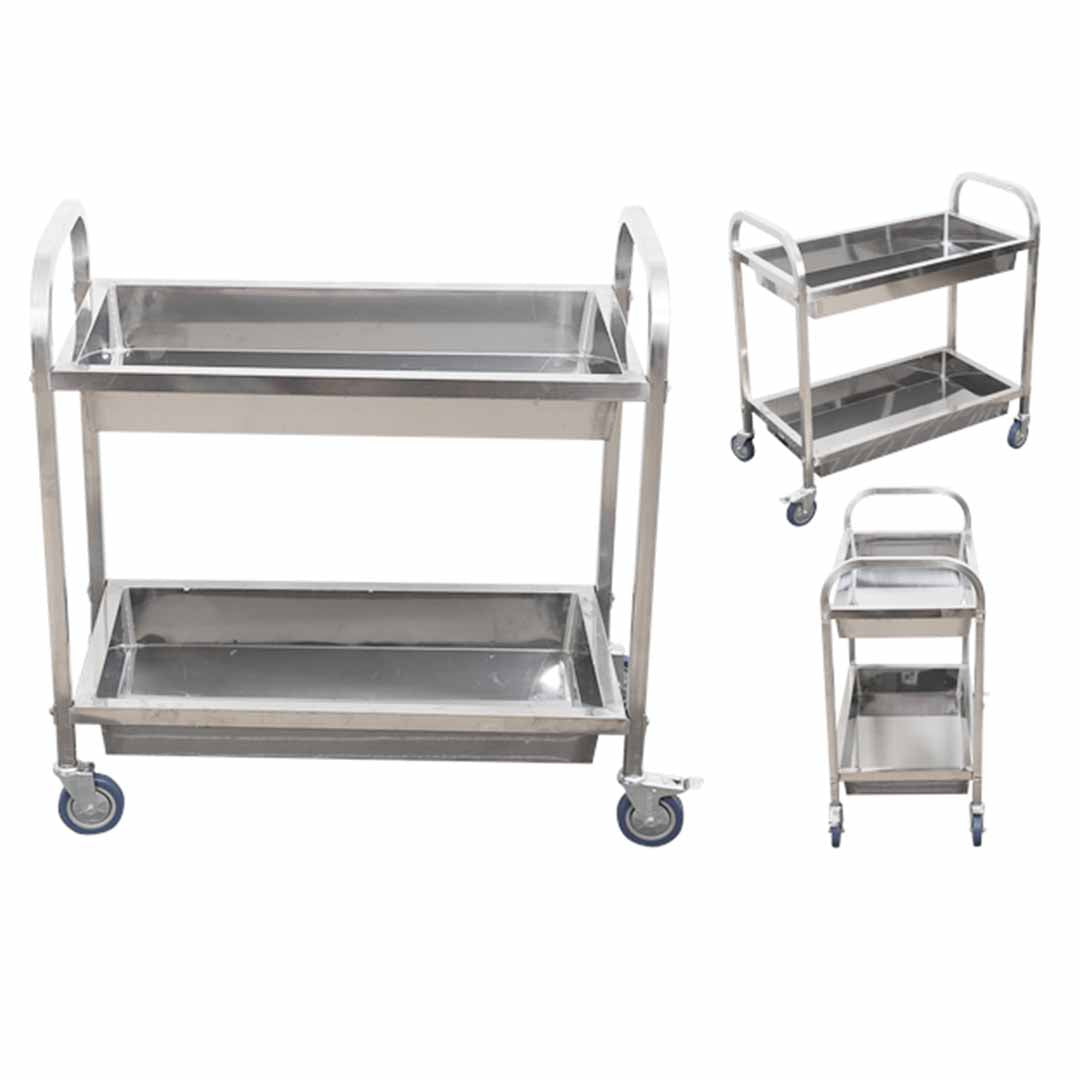 SOGA 2 Tier 75x40x83cm Stainless Steel Kitchen Trolley Bowl Collect Service Food Cart Small - Hospitality Connect