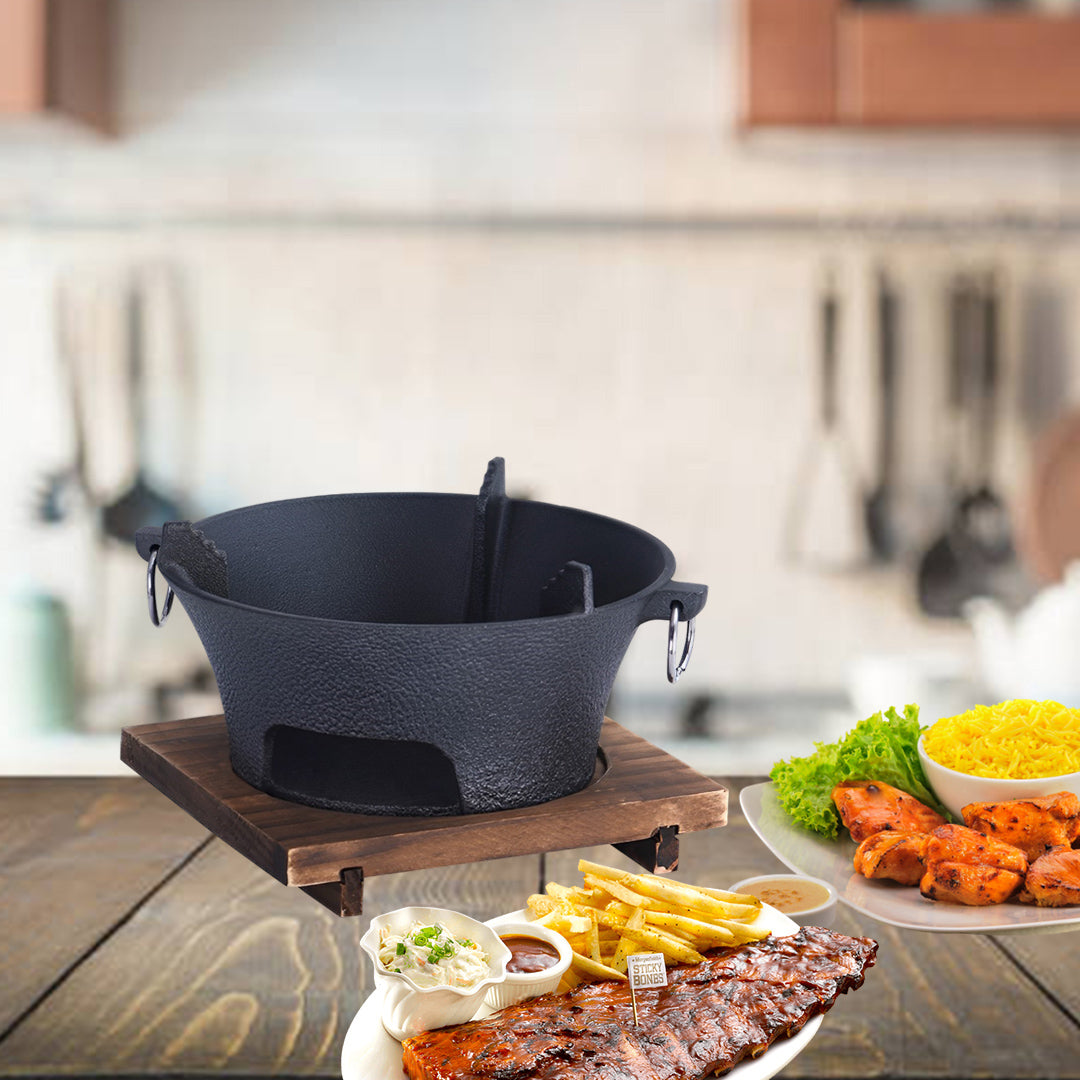 SOGA Medium Cast Iron Round Stove Charcoal Table Net Grill Japanese Style BBQ Picnic Camping with Wooden Board - Hospitality Connect