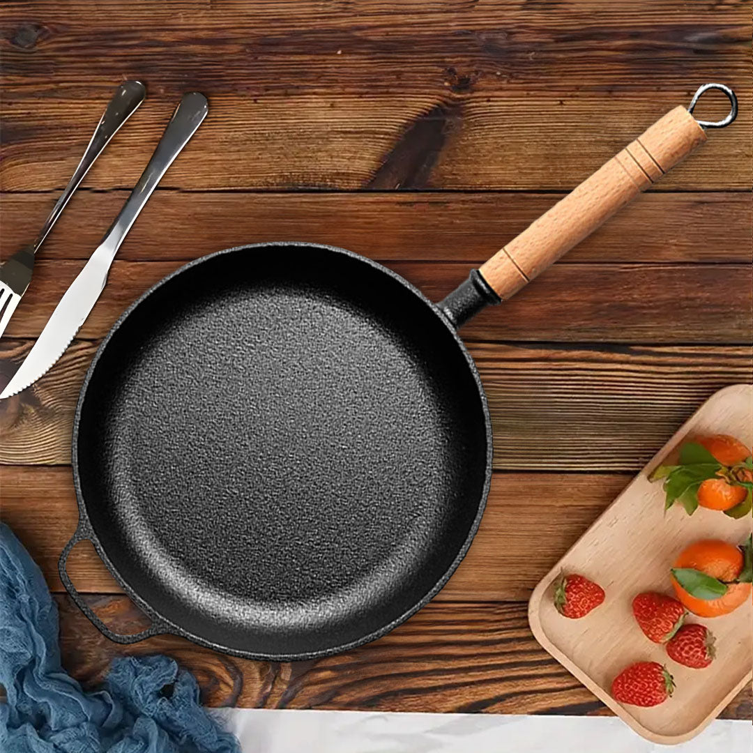 SOGA 27cm Round Cast Iron Frying Pan Skillet Steak Sizzle Platter with Helper Handle - Hospitality Connect