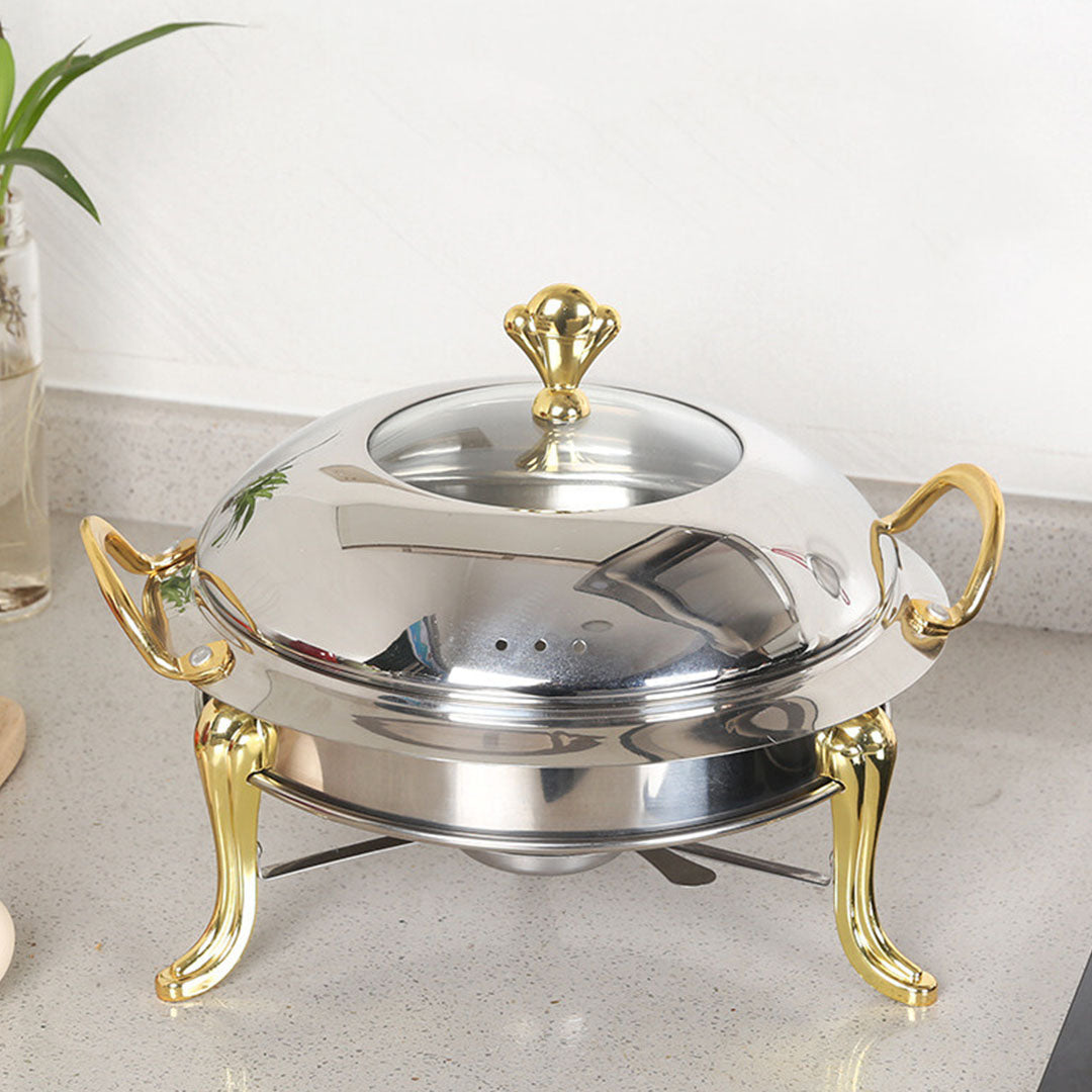 SOGA Stainless Steel Gold Accents Round Buffet Chafing Dish Cater Food Warmer Chafer with Glass Top Lid - Hospitality Connect