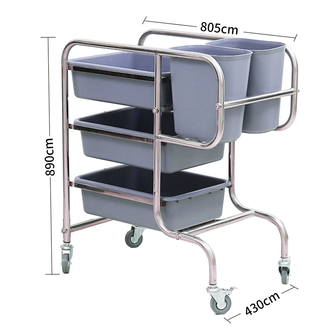 SOGA 3 Tier Food Trolley Food Waste Cart Five Buckets Kitchen Food Utility 80x43x89cm Round - Hospitality Connect
