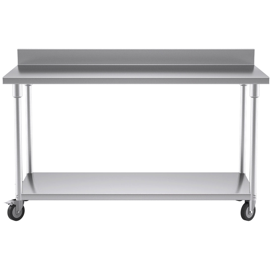 SOGA 150cm Commercial Catering Kitchen Stainless Steel Prep Work Bench Table with Backsplash and Caster Wheels - Hospitality Connect