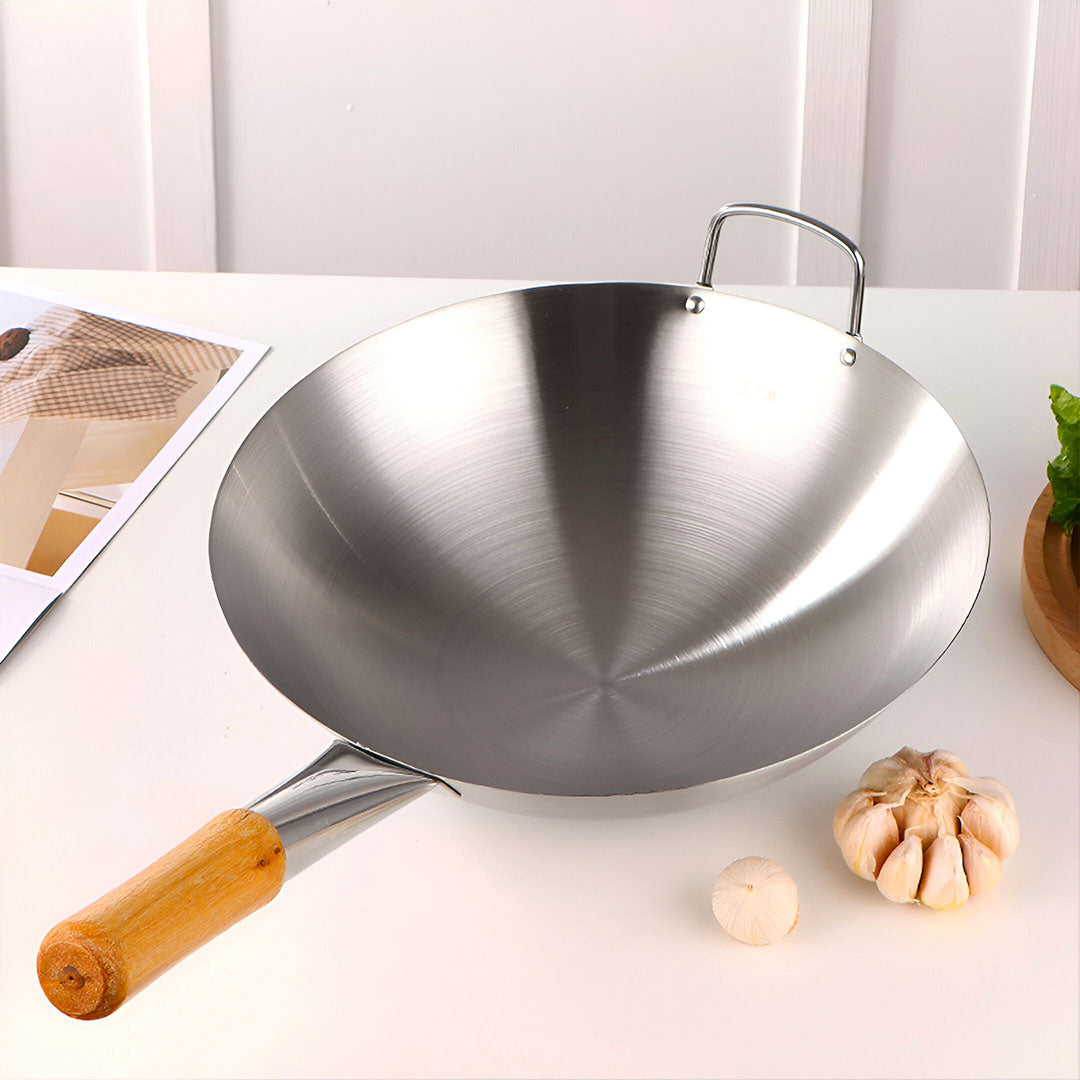 SOGA 36cm Stainless Steel Kitchen Cooking Wok with Wood Handle - Hospitality Connect