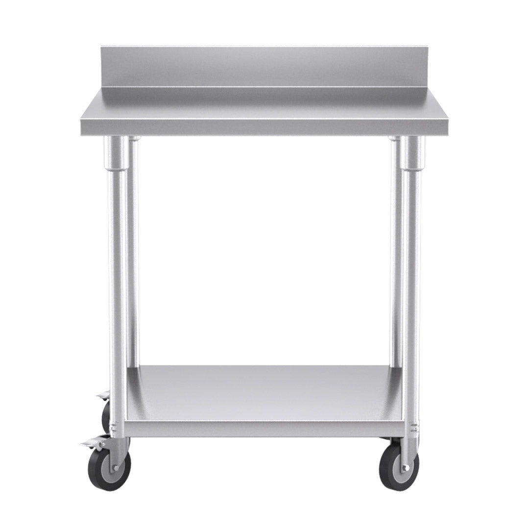 SOGA 80cm Commercial Catering Kitchen Stainless Steel Prep Work Bench Table with Backsplash and Caster Wheels - Hospitality Connect