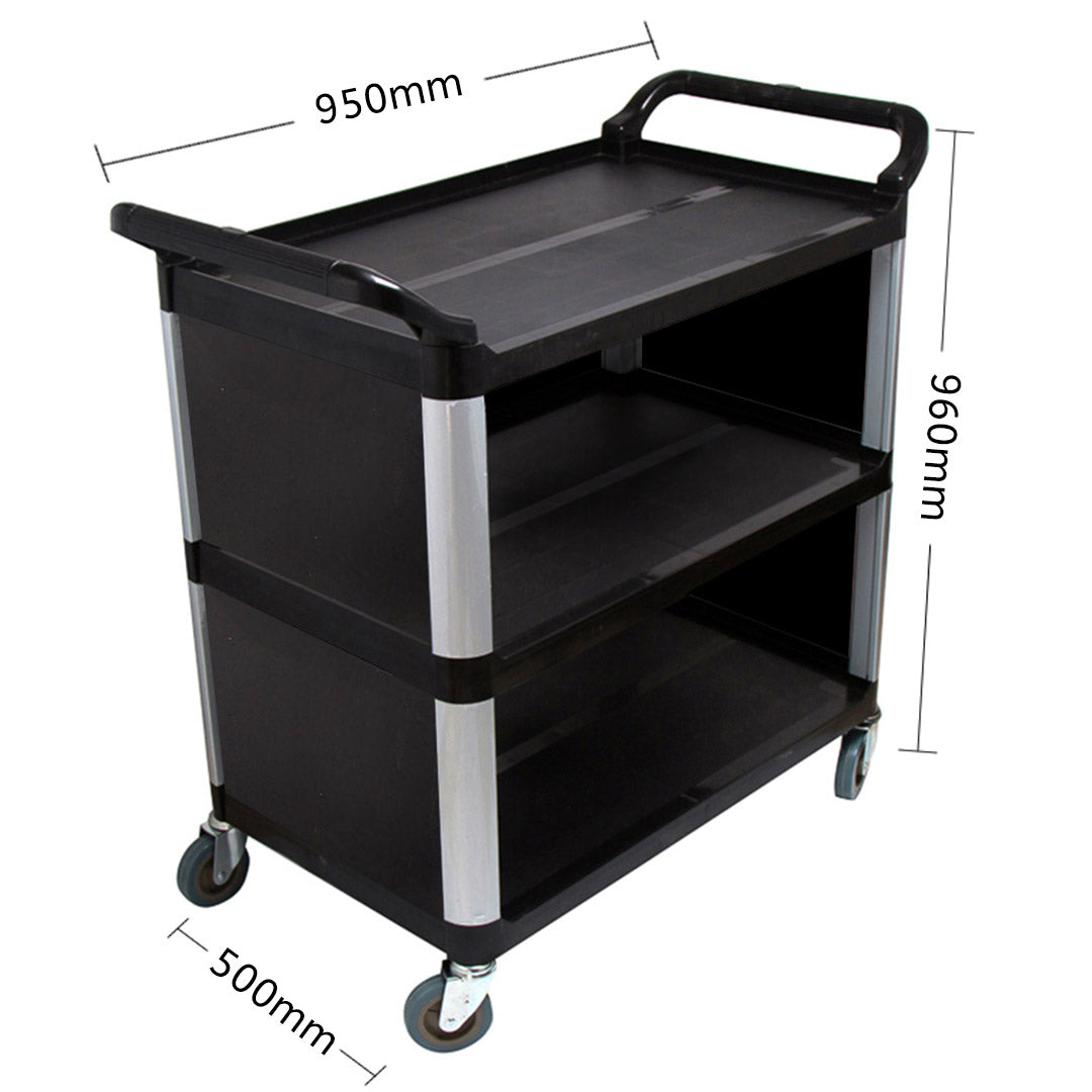 SOGA 3 Tier Covered Food Trolley Food Waste Cart Storage Mechanic Kitchen Black - Hospitality Connect
