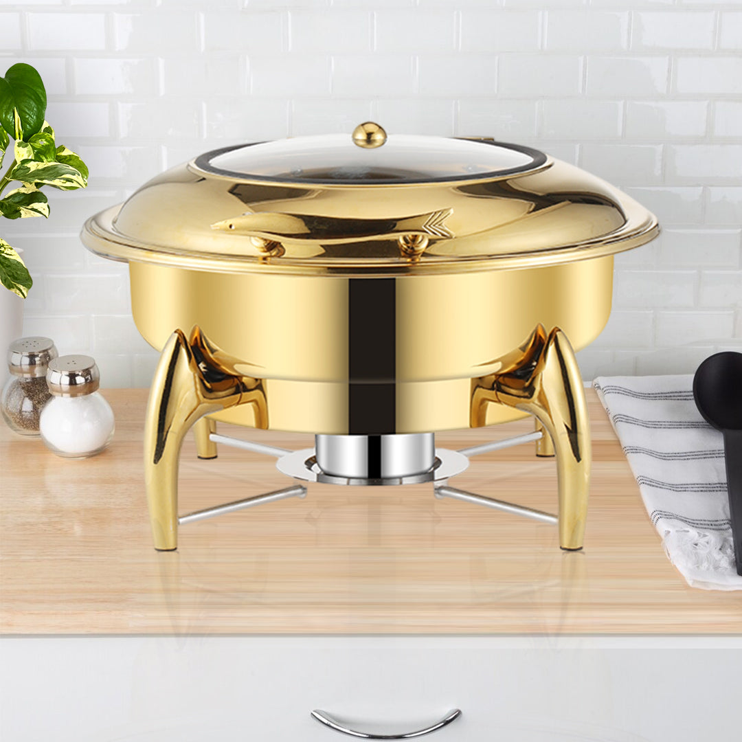 SOGA Gold Plated Stainless Steel Round Chafing Dish Tray Buffet Cater Food Warmer Chafer with Top Lid - Hospitality Connect