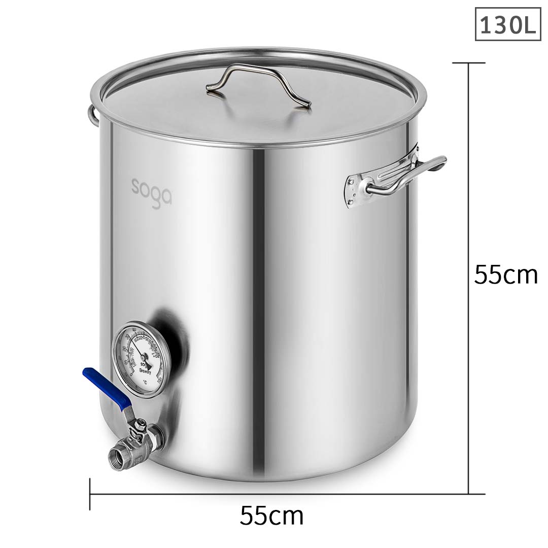 SOGA Stainless Steel Brewery Pot 130L With Beer Valve 55*55cm - Hospitality Connect