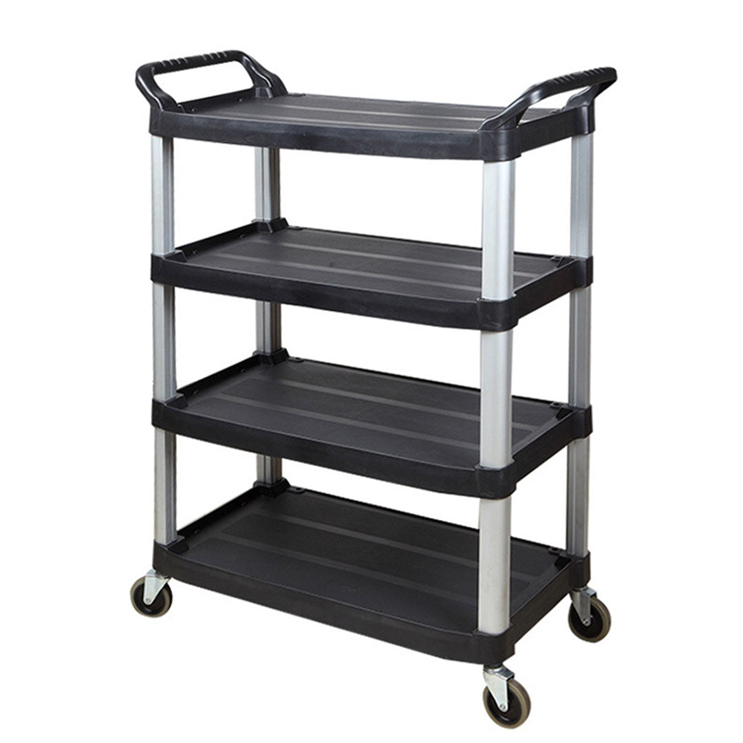 SOGA 4 Tier Food Trolley Portable Kitchen Cart Multifunctional Big Utility Service with wheels 950x500x1270mm Black - Hospitality Connect