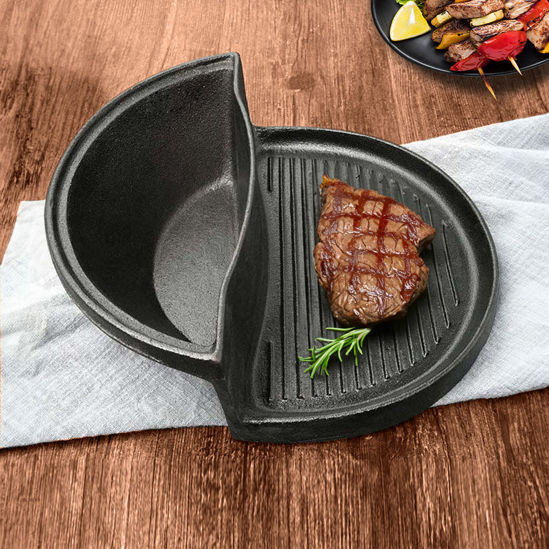 SOGA 2 in 1 Cast Iron Ribbed Fry Pan Skillet Griddle BBQ and Steamboat Hot Pot - Hospitality Connect