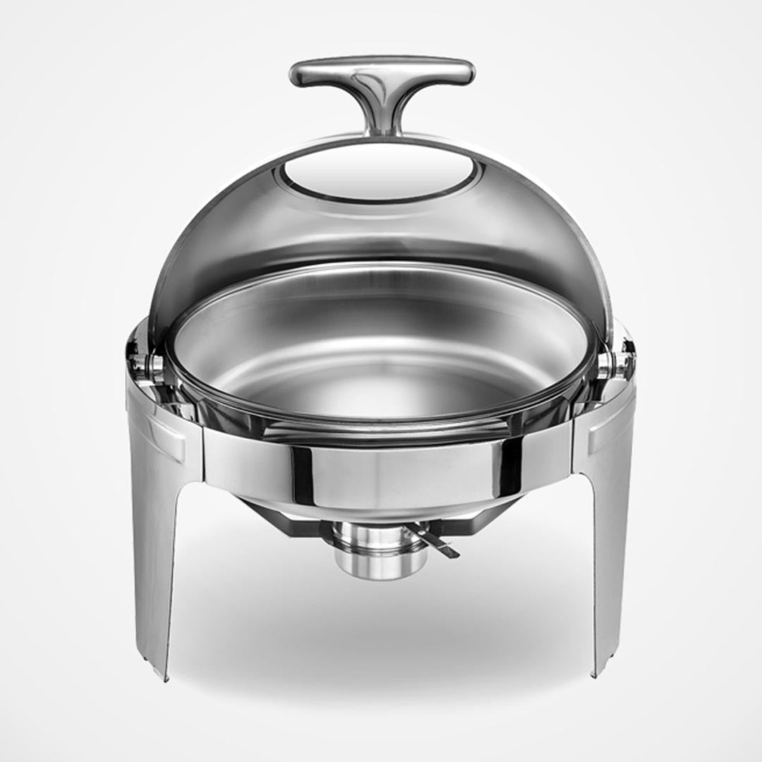 SOGA 6L Round Chafing Stainless Steel Food Warmer with Glass Roll Top - Hospitality Connect