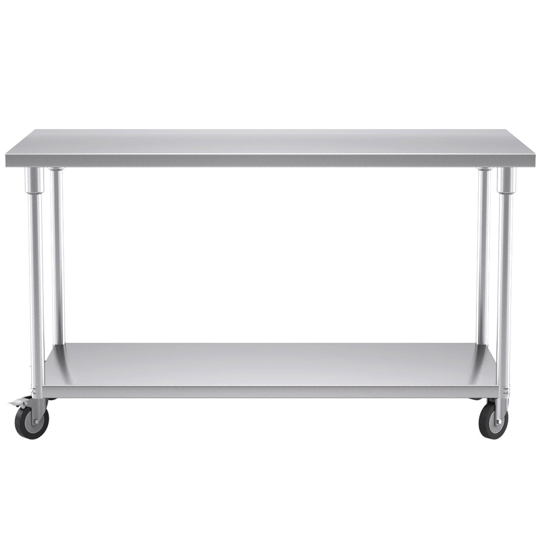 SOGA 150cm Commercial Catering Kitchen Stainless Steel Prep Work Bench Table with Wheels - Hospitality Connect