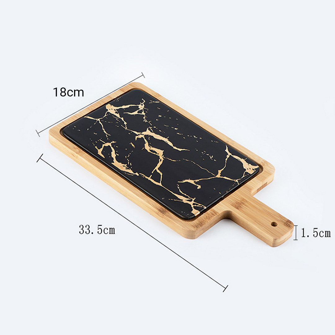 SOGA 33.5cm Black Square Wooden Serving Tray Slate Steak Serving Platter Chopping Board Paddle Home Decor - Hospitality Connect